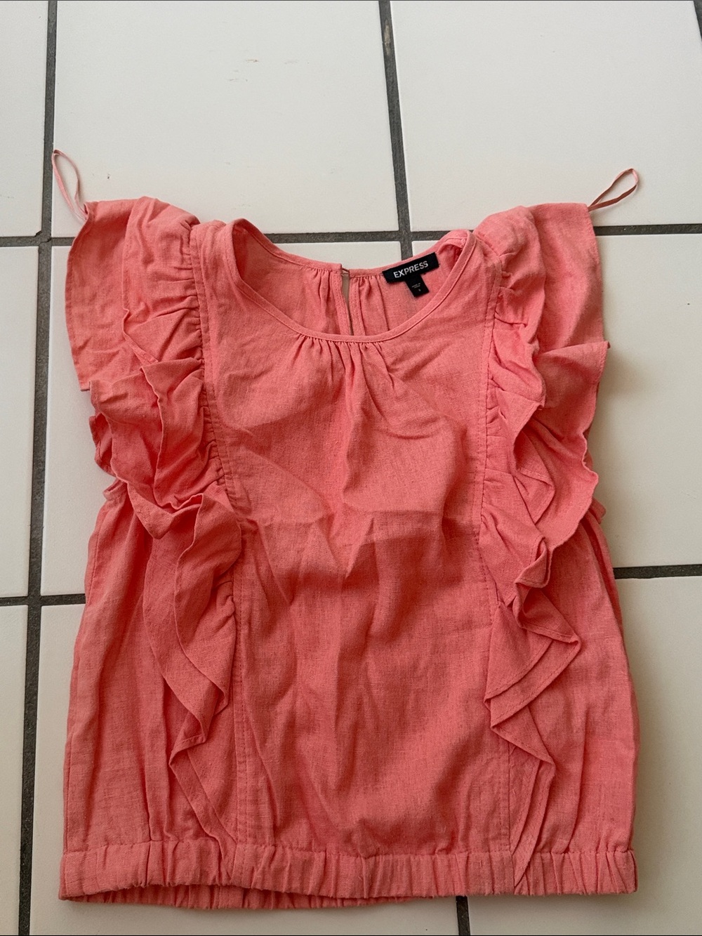 Express Coral Pink Ruffle Sleeve Blouse